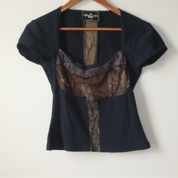 myco anna Tops - gorgeous vintage square neckline brown patchwork babydoll top🌟